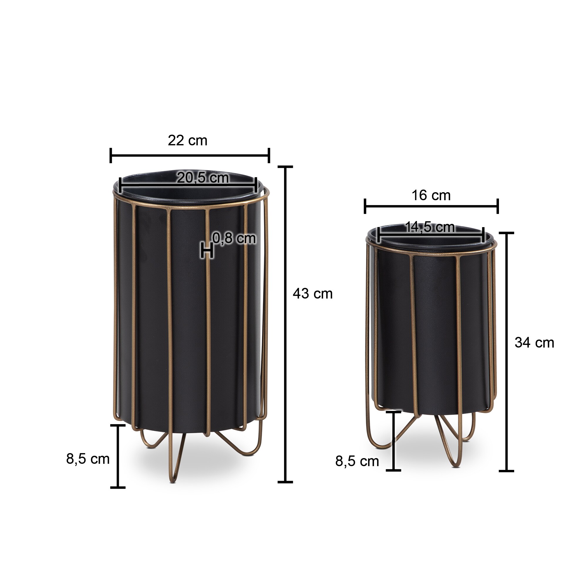KADIMA DESIGN Moderne Metall Pflanzenkübel - 2-teiliges Set in Schwarz/Gold, Runde Töpfe