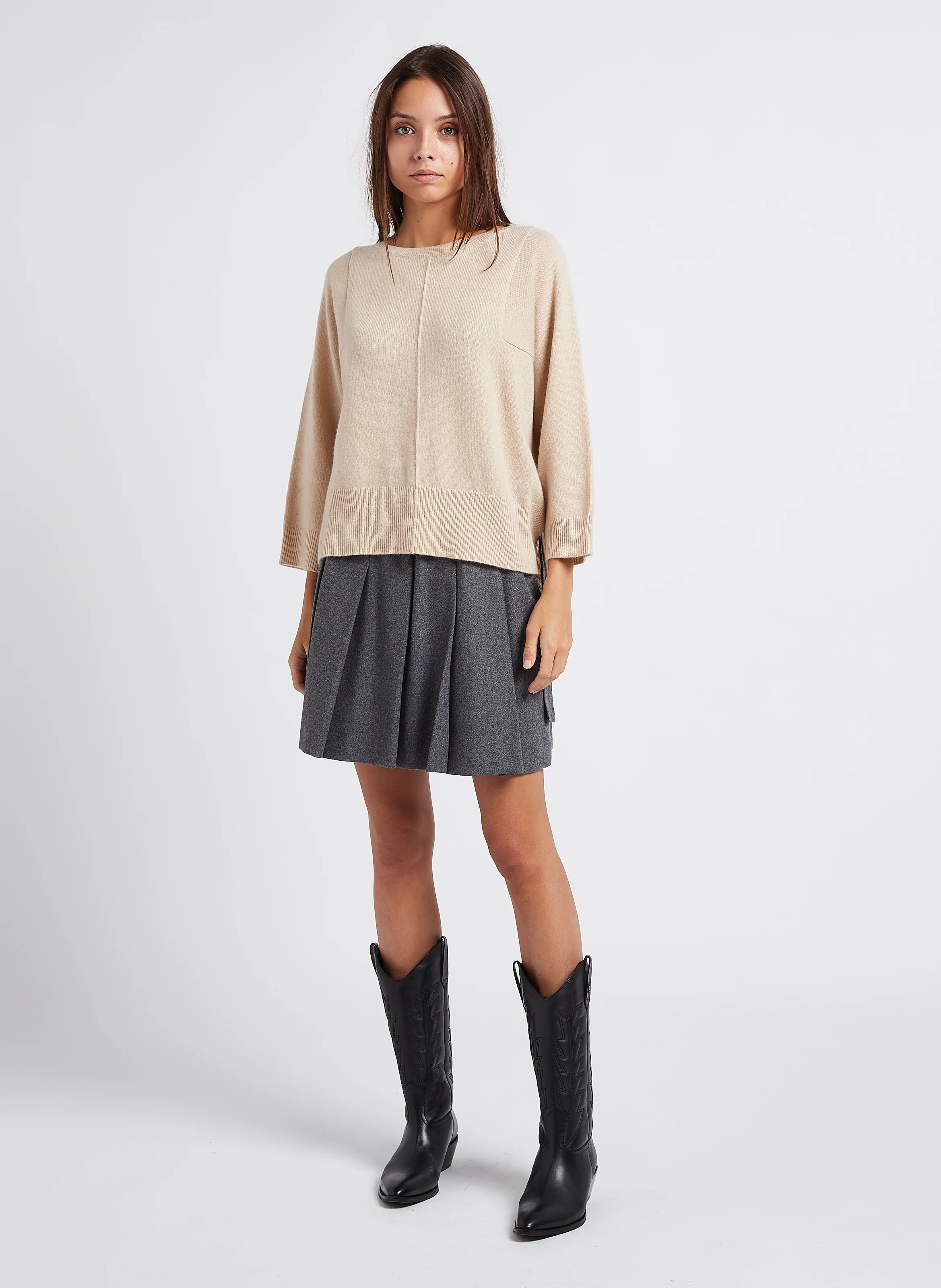ALCE - Pull ample col bateau en cachemire| Beige