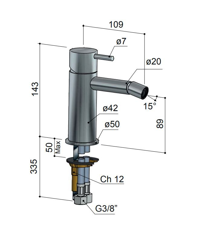 Hotbath Cobber Bidetmengkraan Geborsteld Nikkel CB018