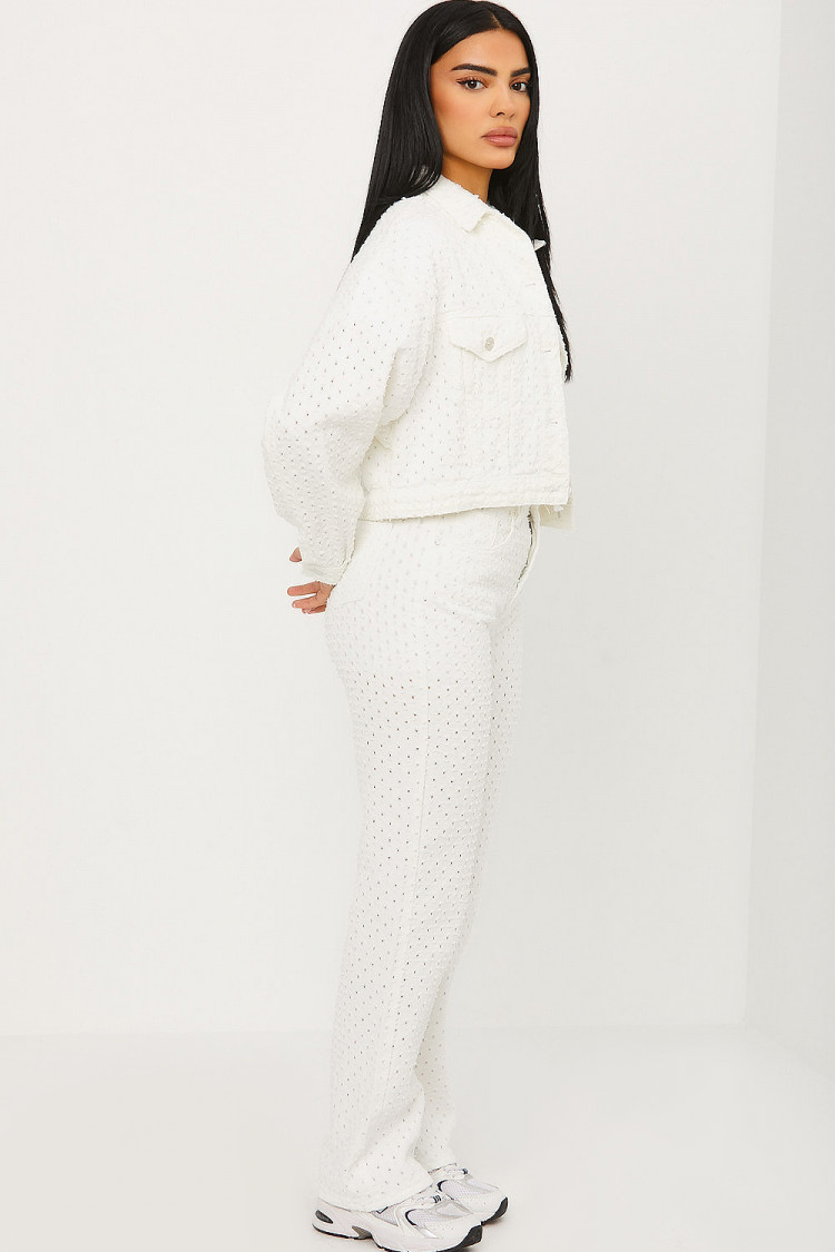 Jean blanc Wide Leg à trous