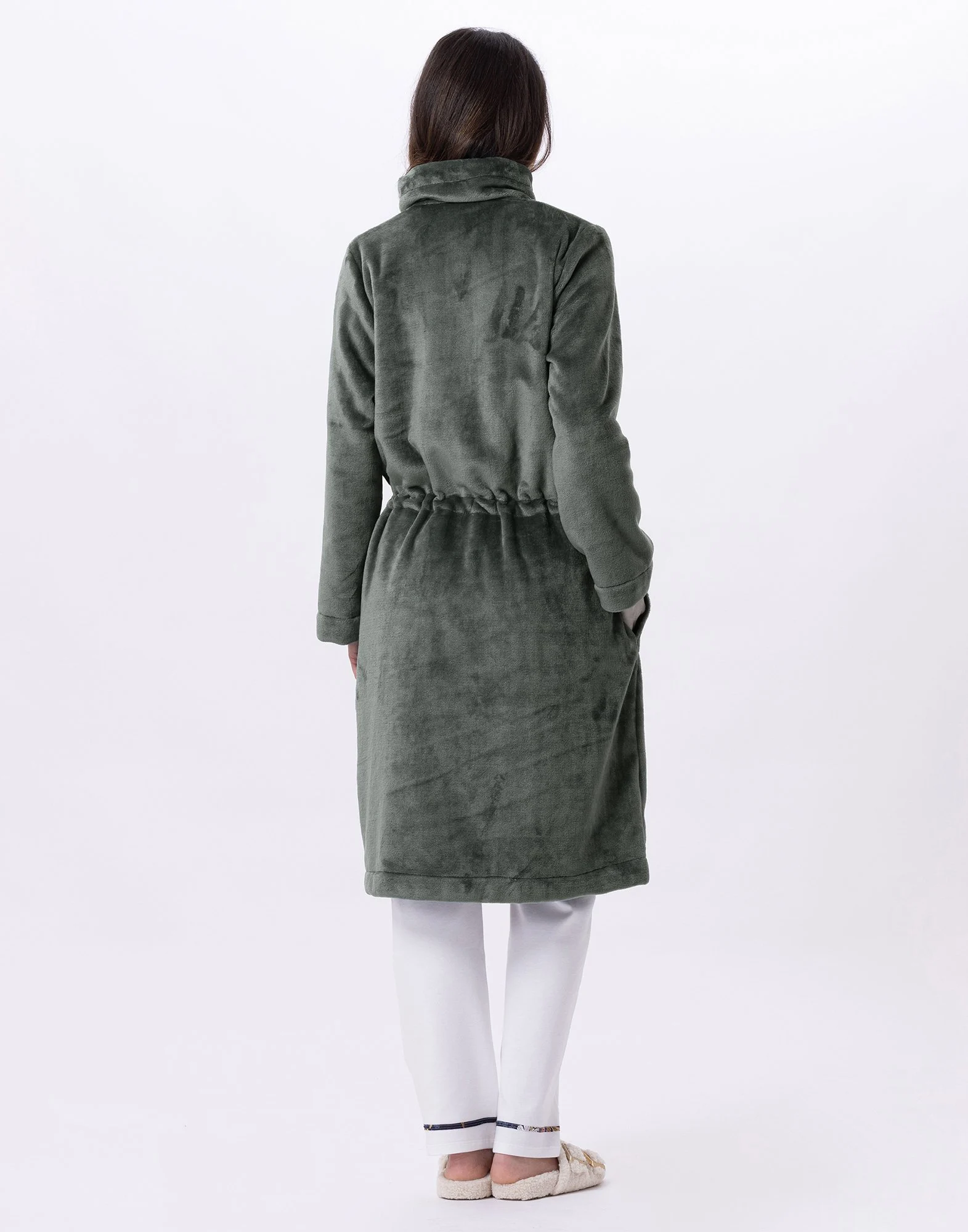 ESSENTIEL 853 - Veste zippée en peluche flanelle | Vert