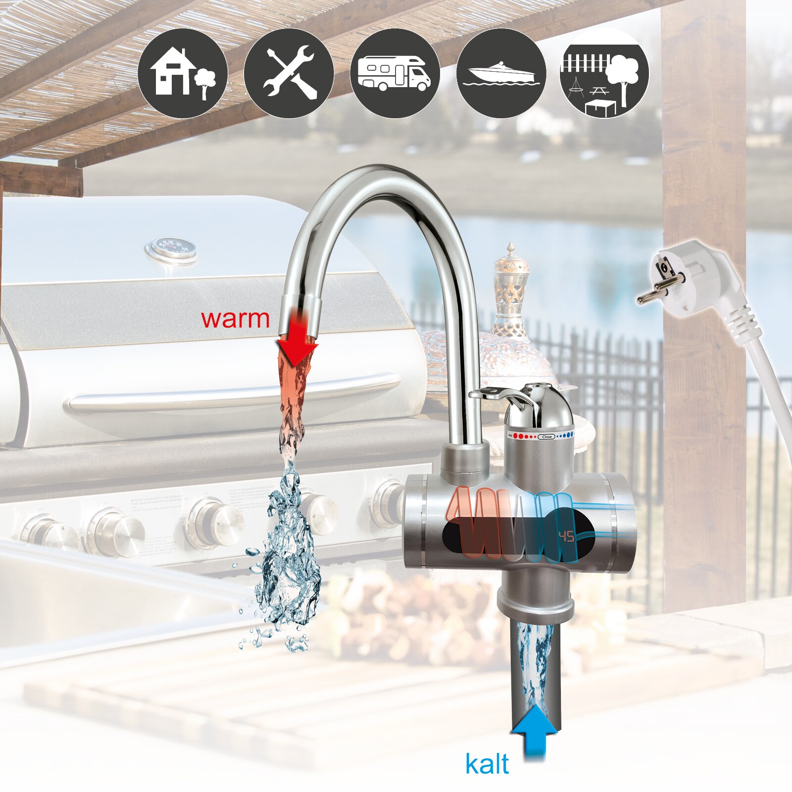 Mauk digitaler Wasserhahn mit integriertem Durchlauferhitzer und Temperaturanzeige