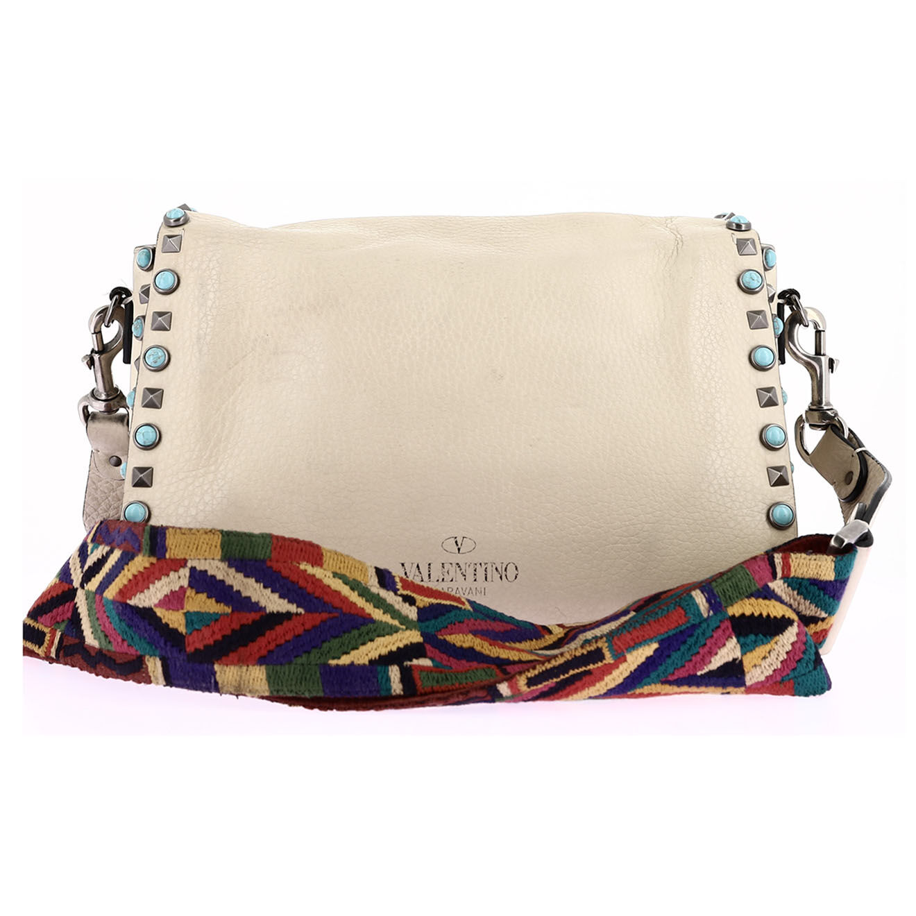 Valentino Sac bandoulière en Cuir Guitar Rockstudi beige - Très bon état - Longueur 25.5 cm
