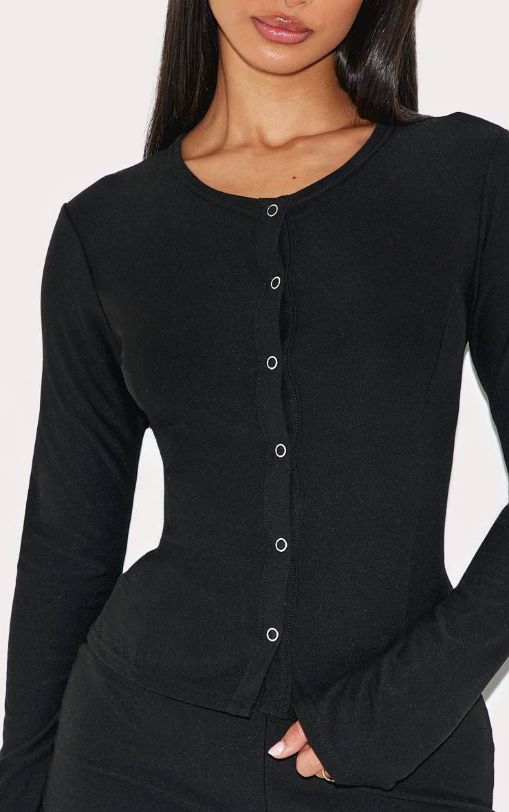Noir Haut Long Petite À Manches Longues Avec Pressions En Tissu Doux
