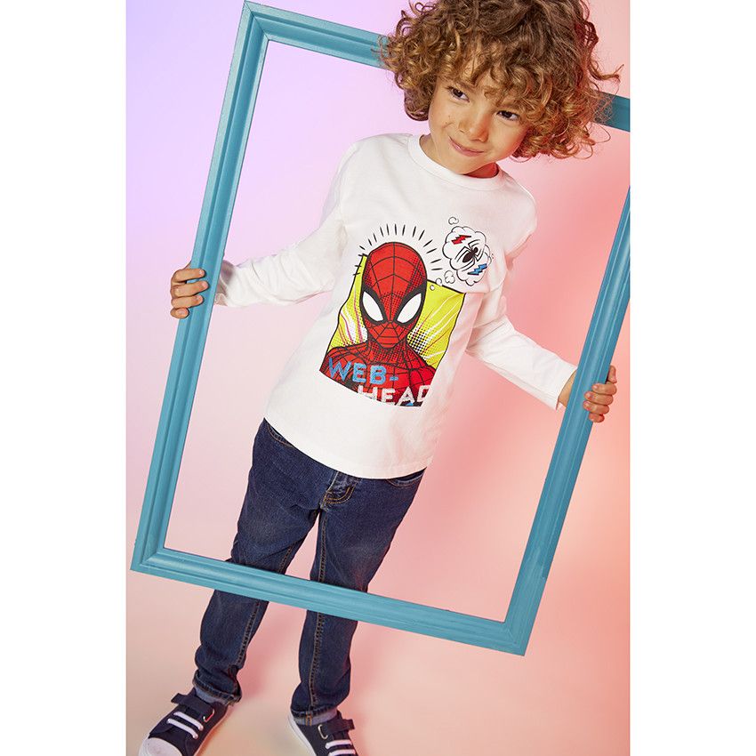 T-shirt manches longues print Spider-Man Marvel pour garçon - Ecru