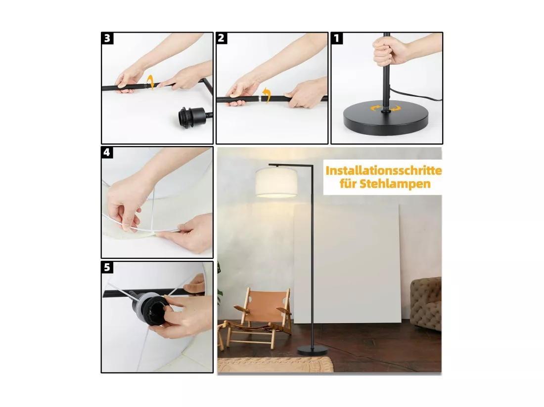 NETTLIFE Lampadaire E27 lampe sur Pied interrupteur pied 166cm abat-jour tissu design max. 40W - sans ampoule
