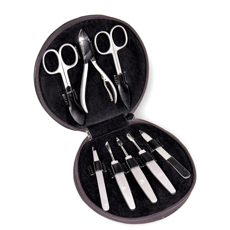 Sacher Manicure Etui Rond 8-delig Zwart (leer)