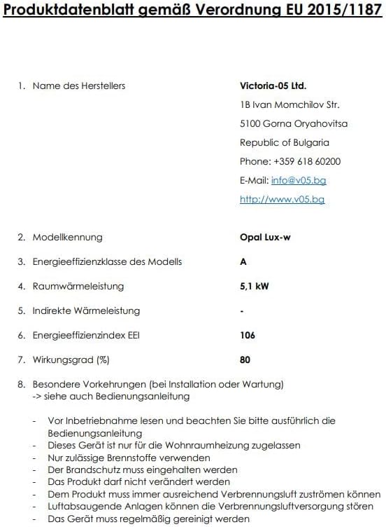 Kaminofen Opal Lux-W, EEK A, 5,2 kW, BImSchV Stufe 2, Wirkungsgrad 80%, Eco Design
