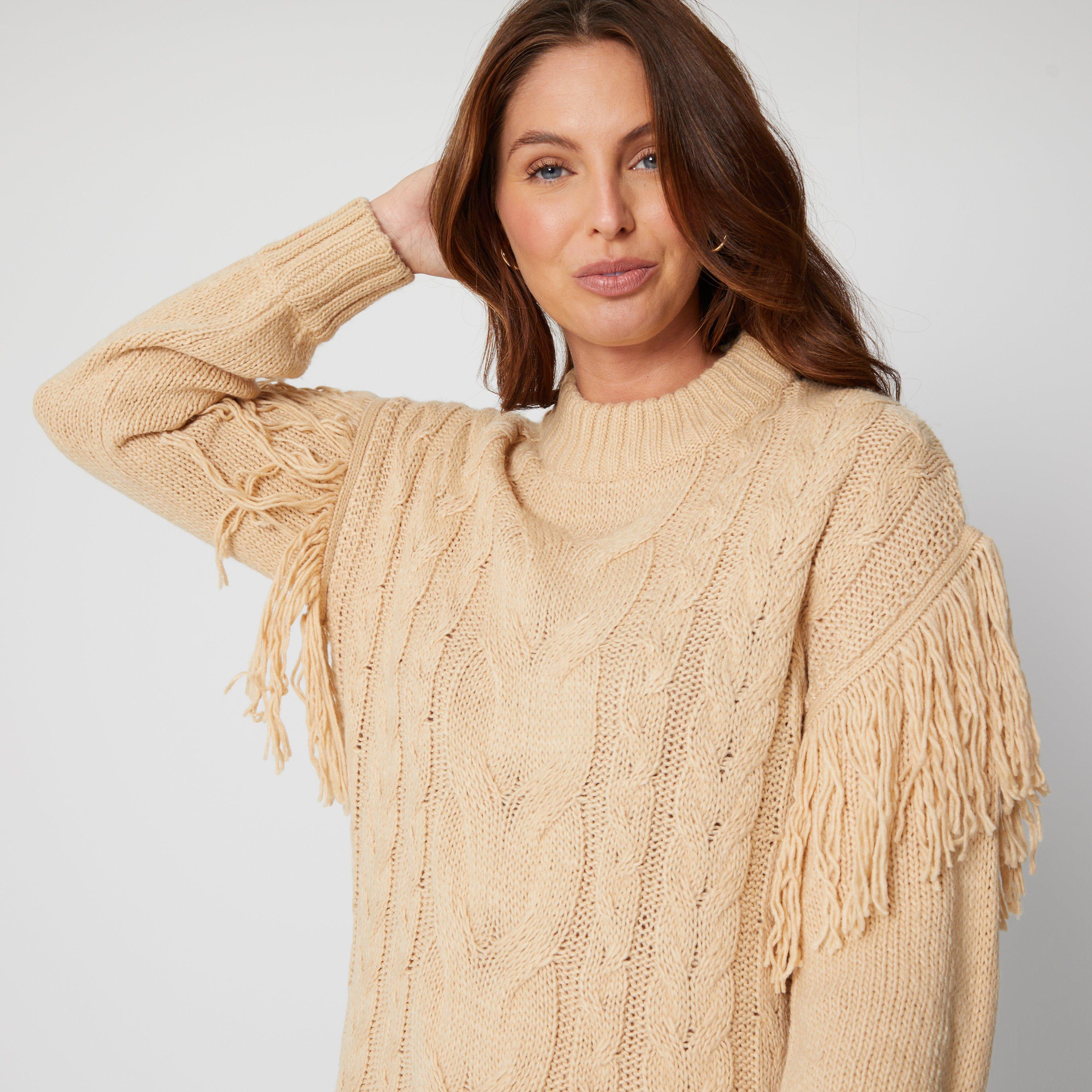 Be You Ladies Fringe Detail Cable Jumper Dress