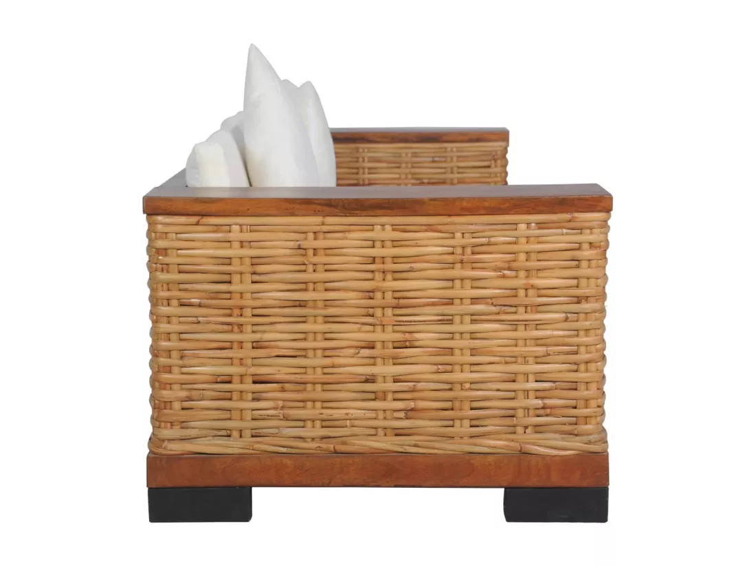 Ensemble de canapés 2 pcs avec coussins Marron Rotin naturel