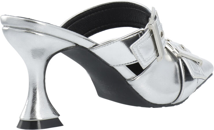 Bianco BIAGLAM Mule Double Buckle Metallic PU Silver