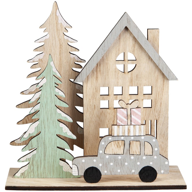 Standdeko - Haus - aus Holz - 17,5 x 6 x 18 cm