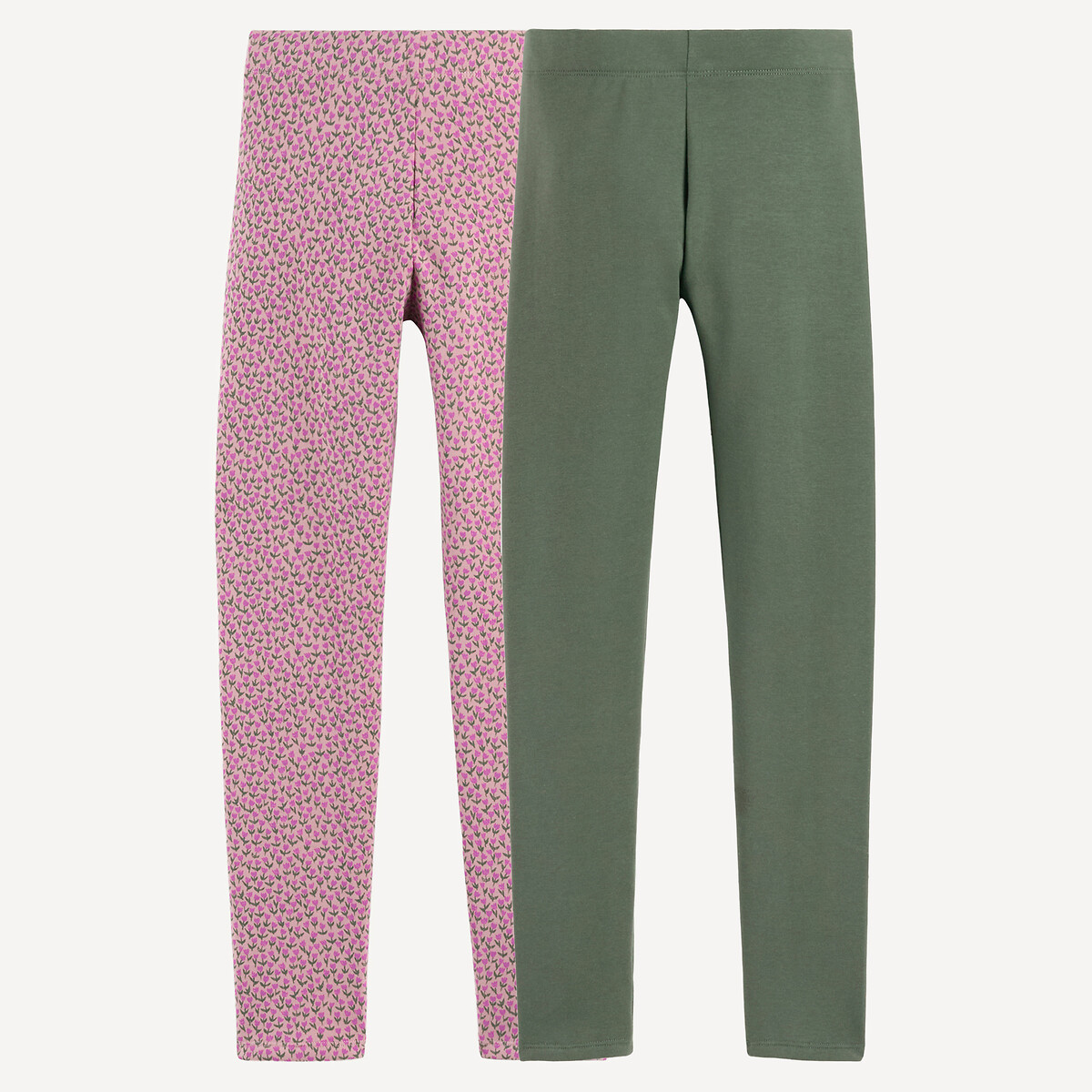 COLEÇÃO LA REDOUTE<br>Conjunto de 2 leggings com estampa floral + lisa
