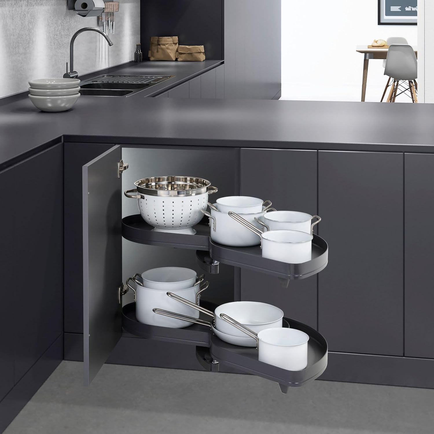 SOTECH Lemans II Arena Pure anthrazit rechts ausschwenkend für Eckschrank mit 60 cm Türbreite und Lichter Schrankhöhe von 650-800 mm Kesseböhmer Eckschrankauszüge Schwenkauszug