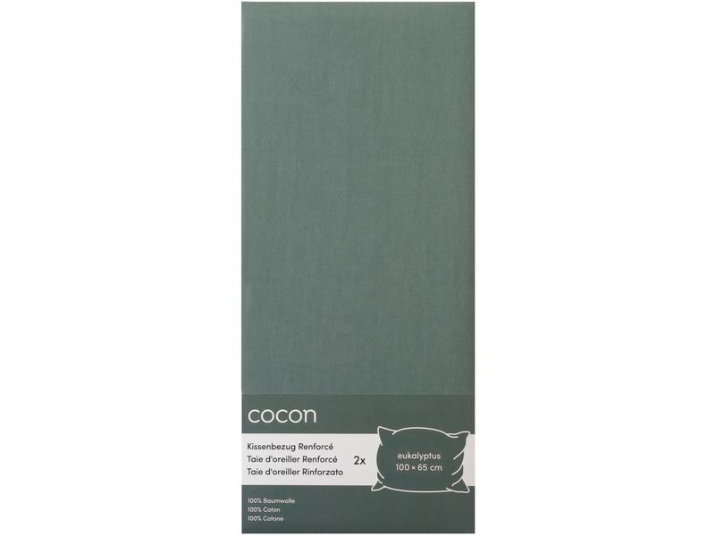 COCON Kissenbezug Renforcé 100 x 65 cm, Eukalyptus, 2 Stk. Kissenhülle aus reiner Baumwolle
