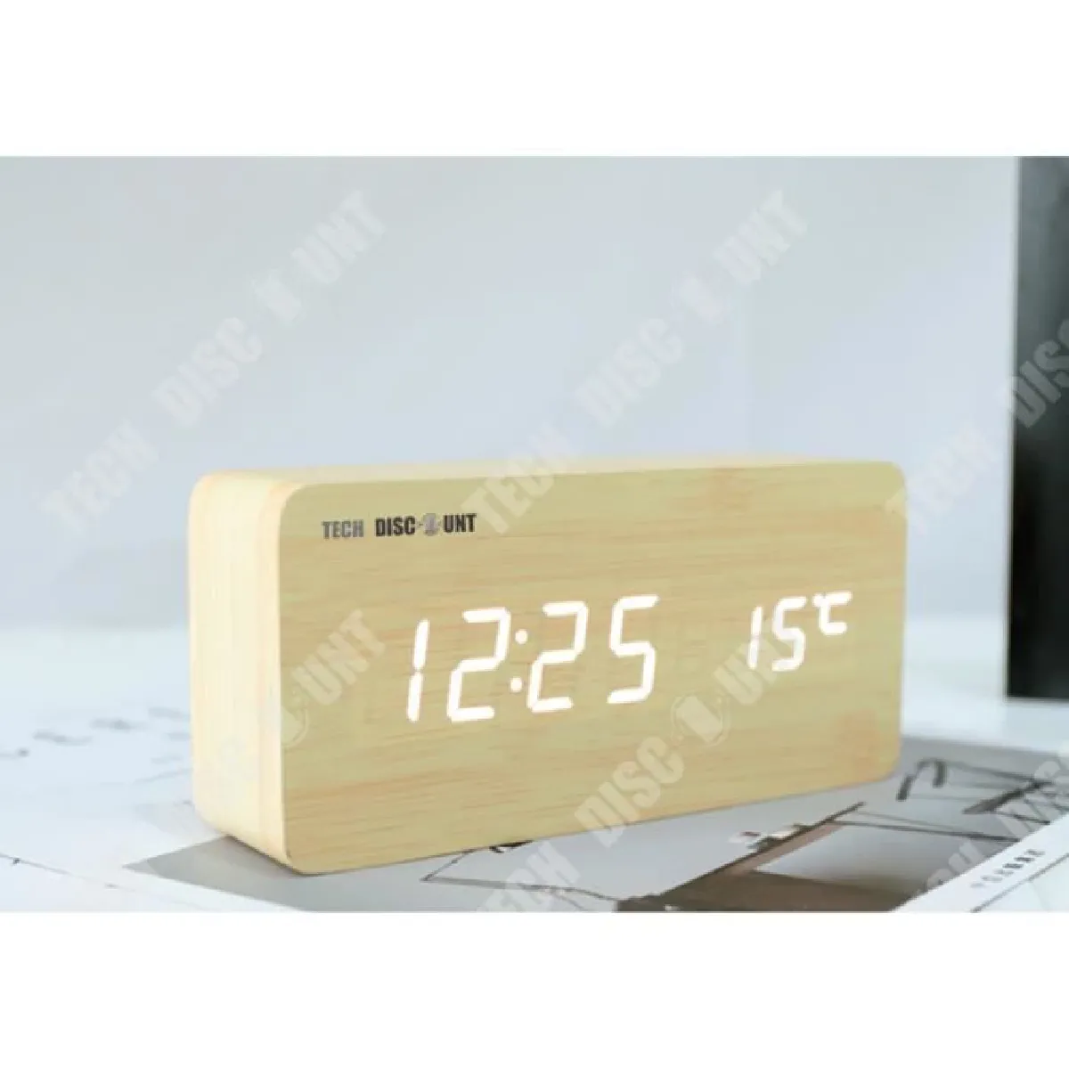Tech Discount TD Horloge de Table Numérique en Bois