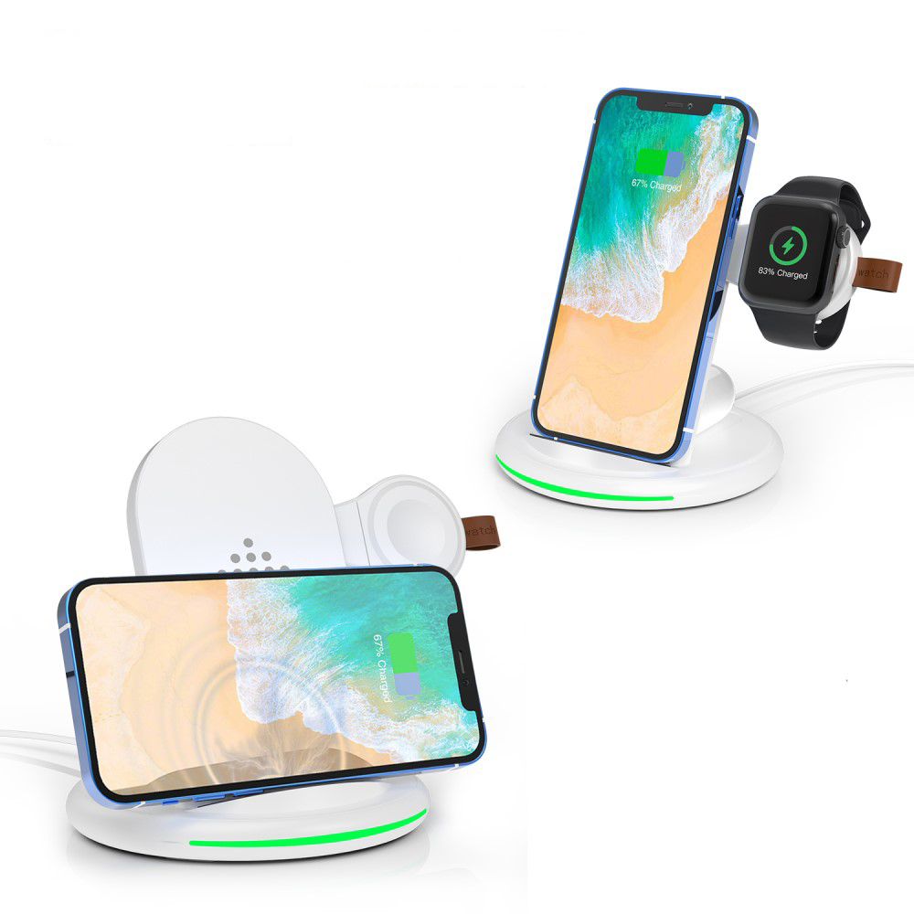 (15W) 3in1 Magnetischer Qi Wireless Charger für Apple Watch / Smartphone / AirPods Dockingstation - Weiss