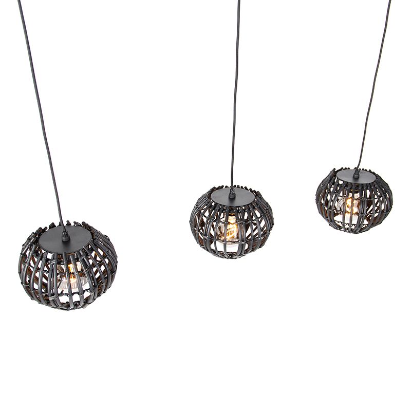 Landelijke hanglamp zwart langwerpig 3-lichts - Canna