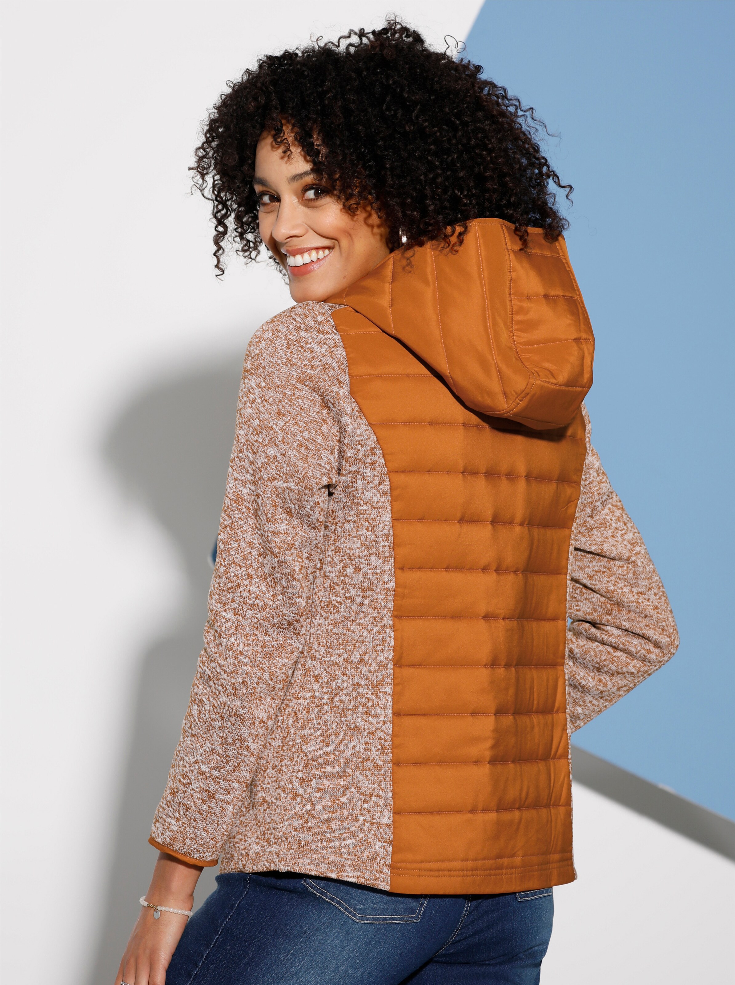 Steppjacke mit Strick-Fleece-Details