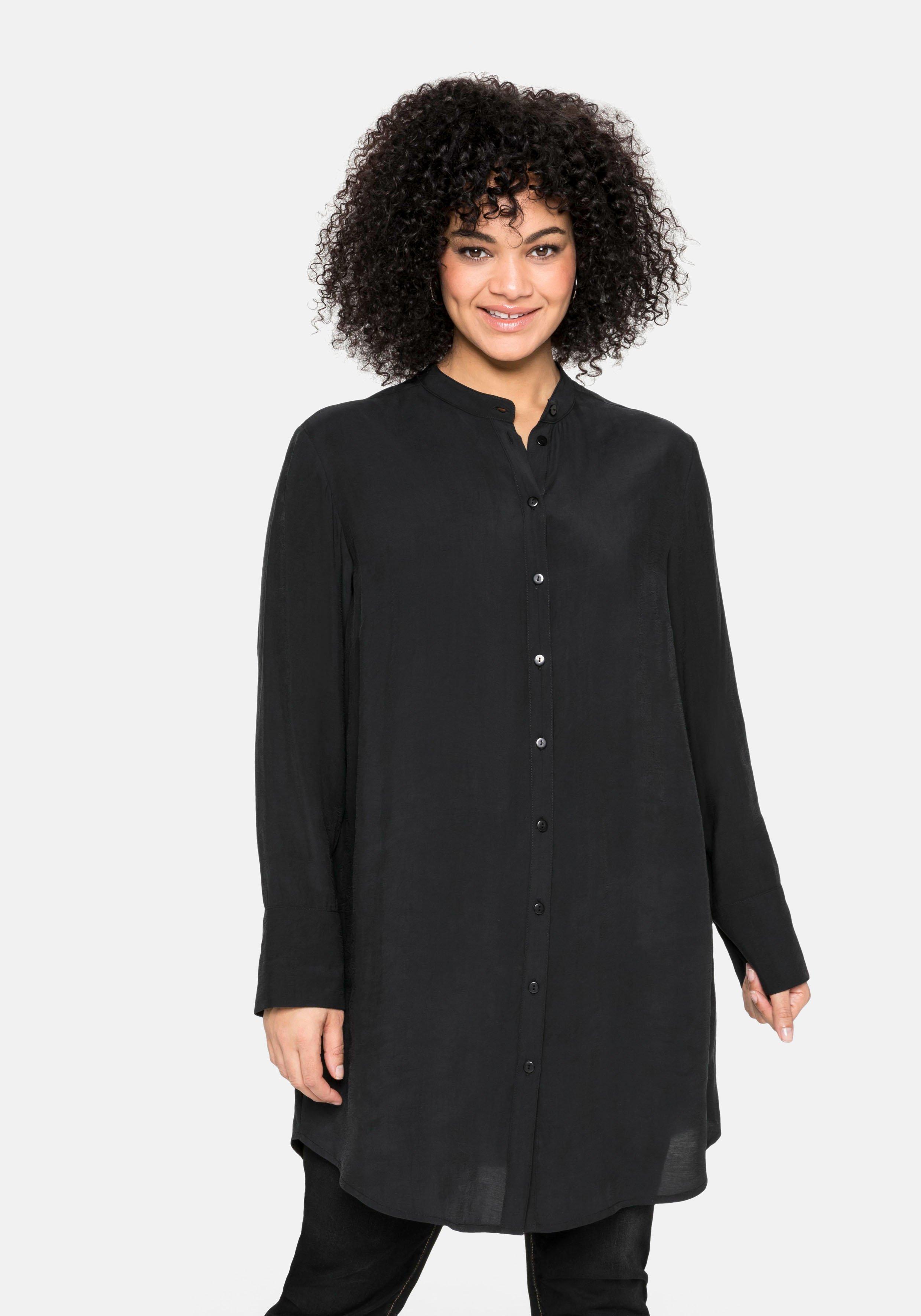Longbluse mit Stehkragen und  Passe hinten