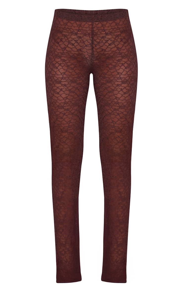 Marron Ensemble Coordonné Pantalon Évasé En Dentelle Transparente