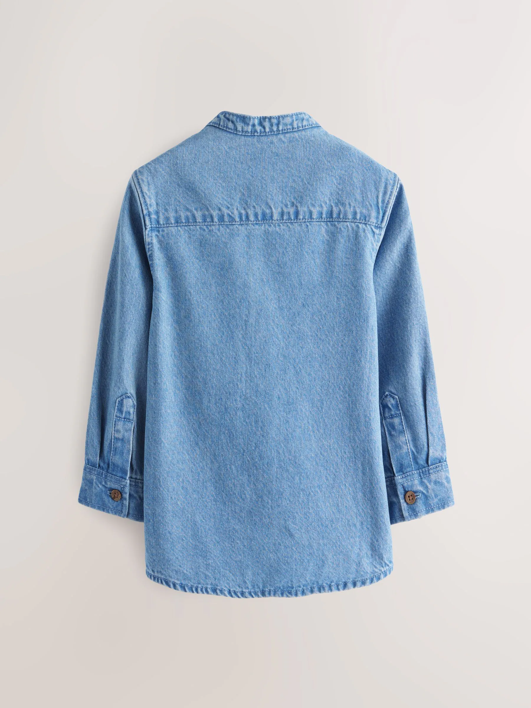Blauwe denim - 100% katoenen overhemd met lange mouwen en opa-kraag van denim (3mnd-7jr)