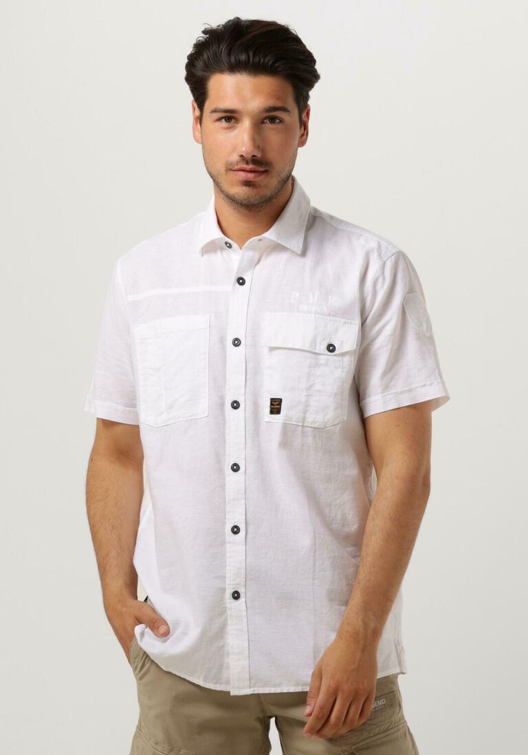 PME LEGEND witte pme legend casual overhemd short sleeve shirt ctn linen cargo walker