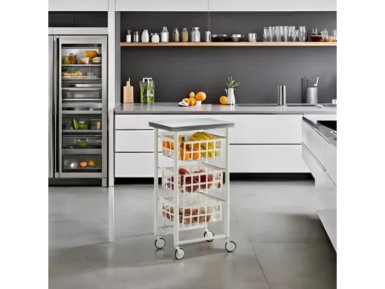 Chariot de cuisine à roulettes, plan de travail en inox - blanc, inox - 85*45*32 cm - FIFTY FIFTY