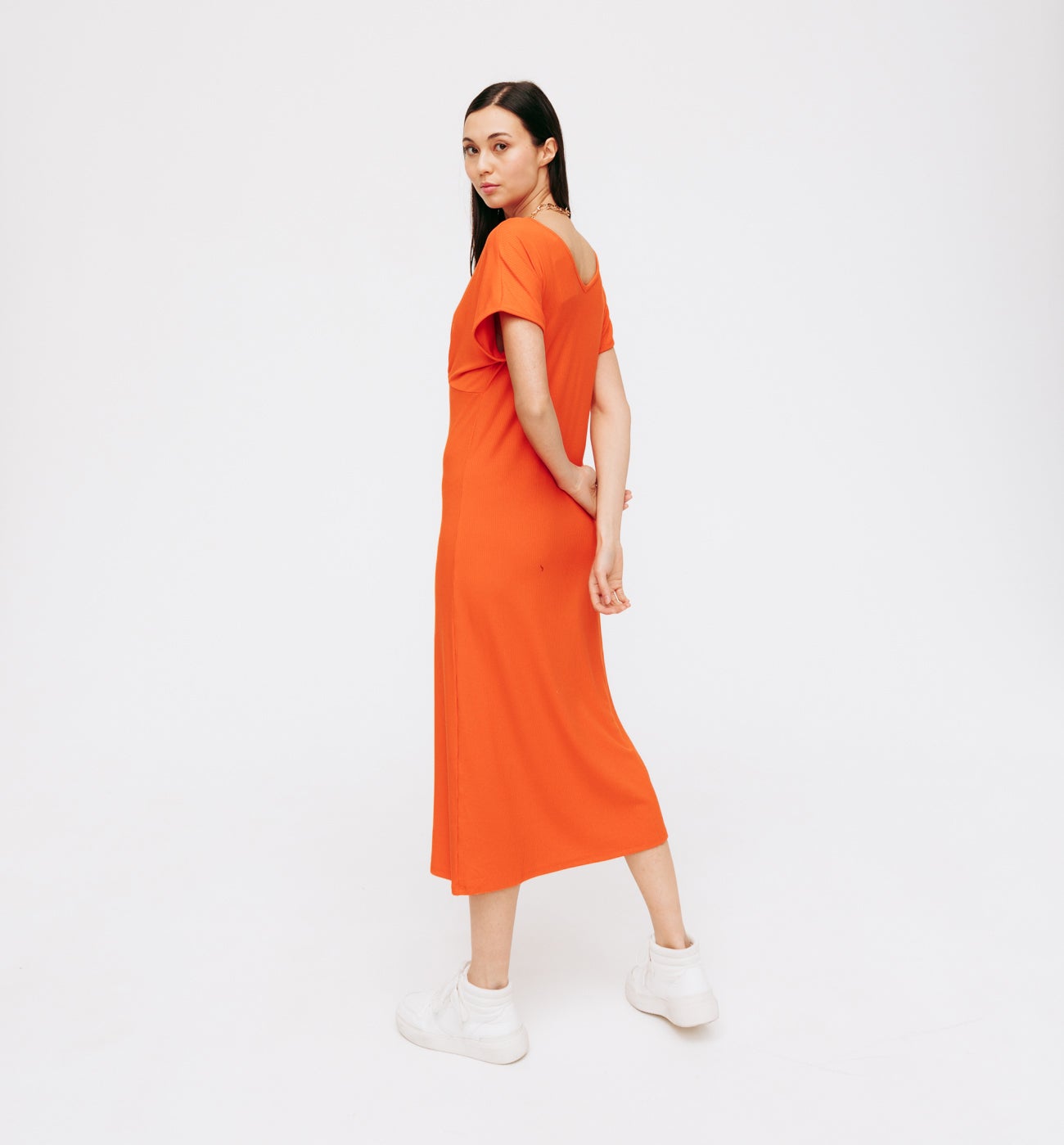 Robe ctelée unie Femme - Orange