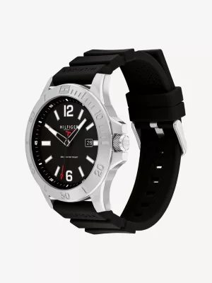 Relógio com pulseira de silicone preta e aço inoxidável