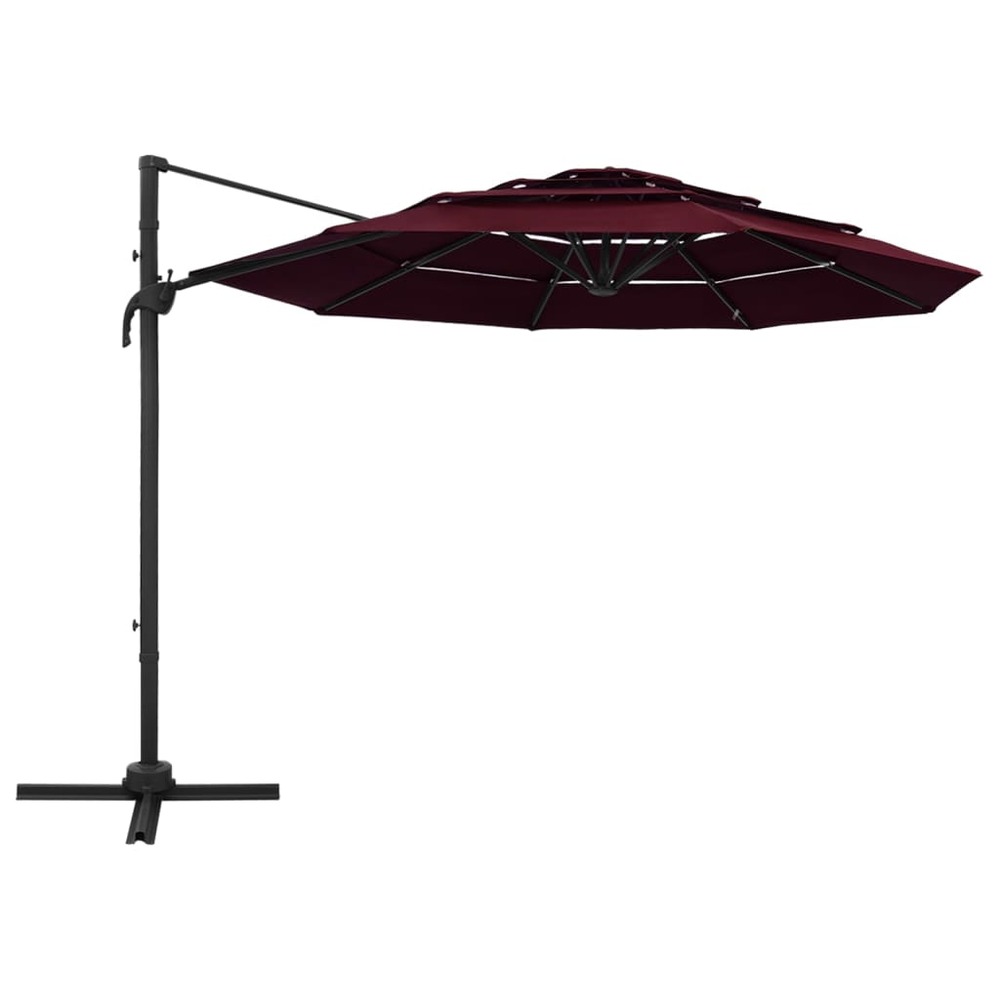 Parasol à 4 niveaux avec mât en aluminium 3 x 3 m bordeaux