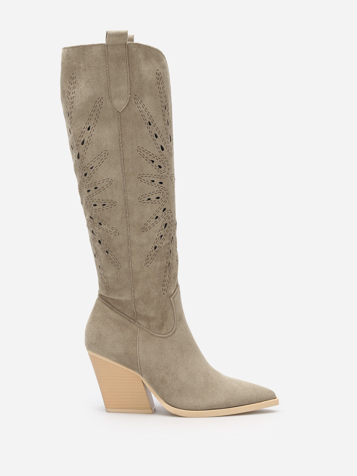 Bottes santiags en suédine ajourée- Kaki