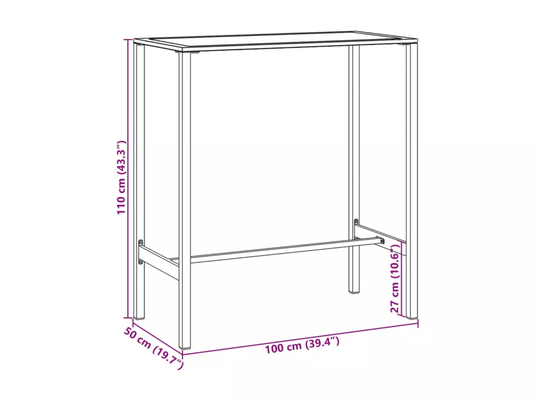Prolenta Premium - Table de bar noir 100x50x110 cm acier enduit de poudre