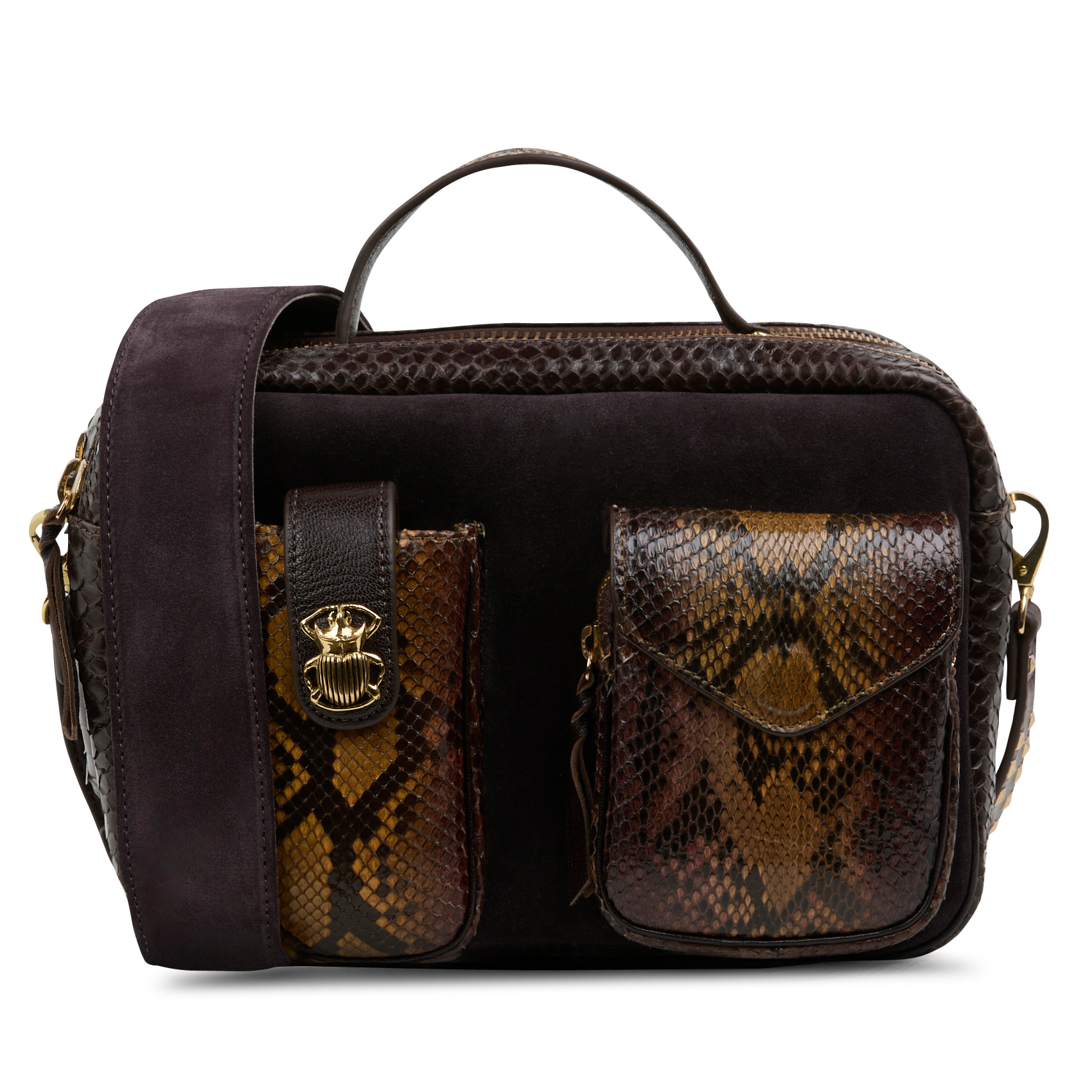 CESAR - Sac bandoulière en cuir de python | Marron