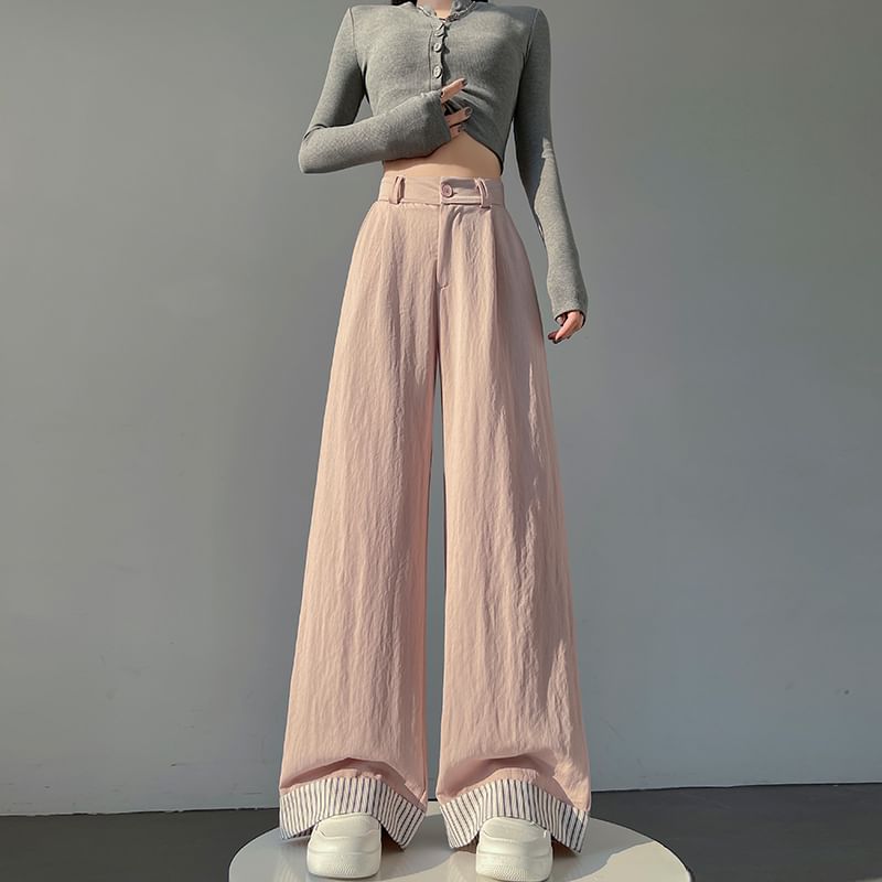 Tel tot 10 - High Rise Plain Striped Panel Wide Leg Broek