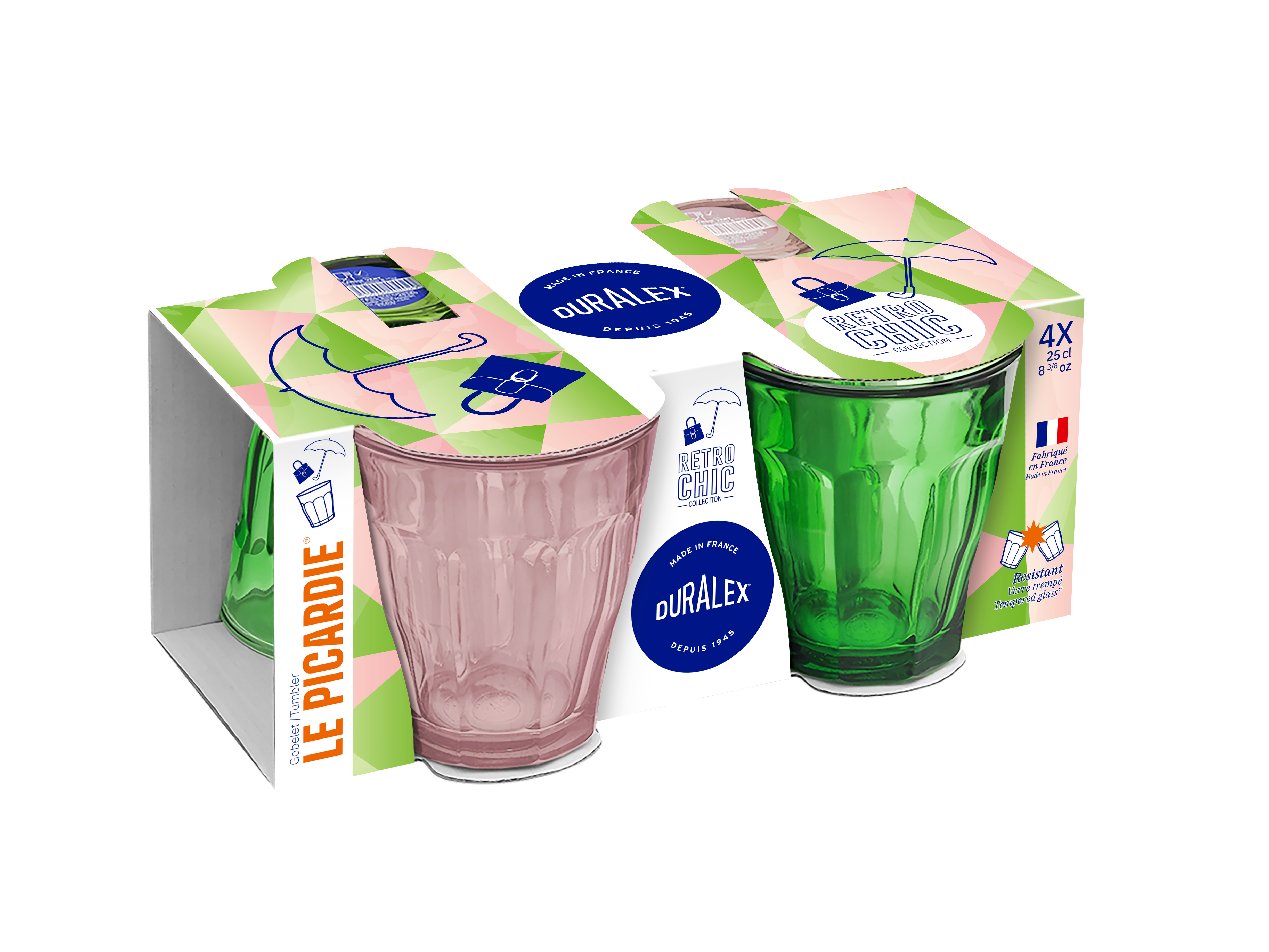 RETRO-CHIC Panaché de 2 couleurs de verre de table en verre 25 cl (Lot de 4)