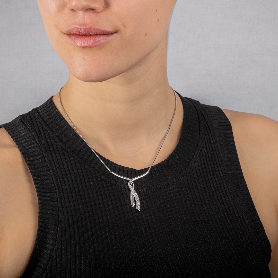Collier 925 Silber rhodiniert mit Zirkonia pavé 43cm