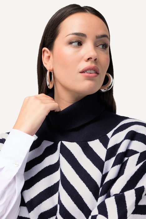 Strick-Cape, Jacquard, Rollkragen, Poncho