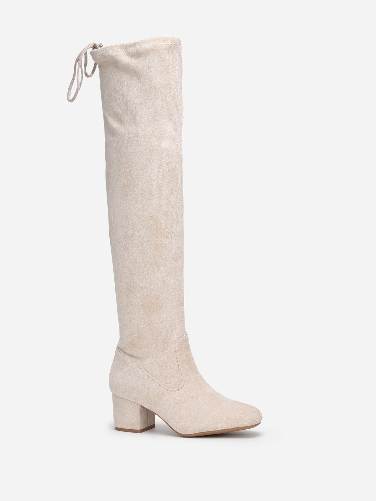 Cuissardes à petit talon et cordon- Beige