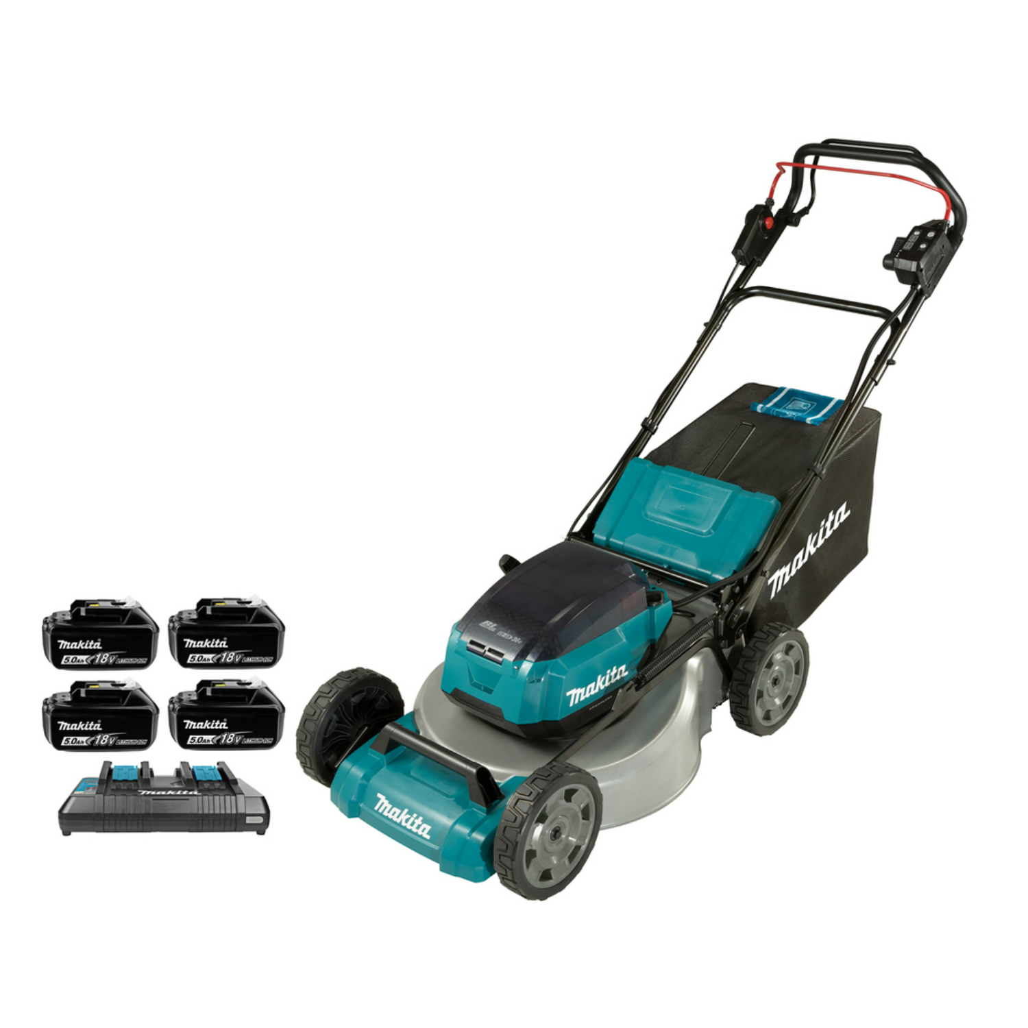 Makita DLM465PT4 (2X18V) Li-Ion Accu Grasmaaier set (4x 5,0Ah) - 46cm - 60L - 1800 m²