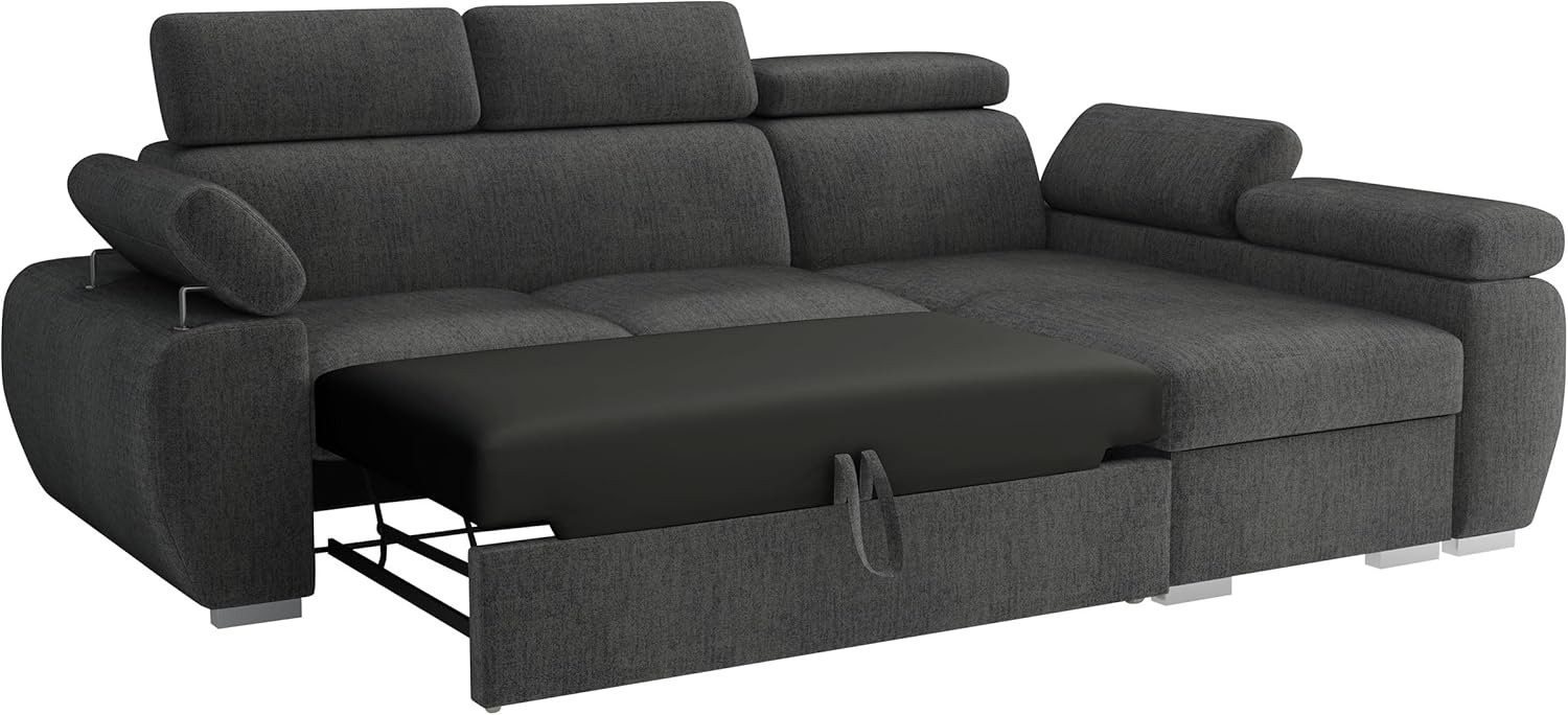 Mirjan24 Ecksofa Boston Mini, Eckcouch mit Schlaffunktion und Bettkasten, Polsterecke mit Einstellbare Kopfstützen, L-Sofa, Polstergarnitur, Wohnlandschaft (Kronos 22, Seite: Rechts, 2r+LC)