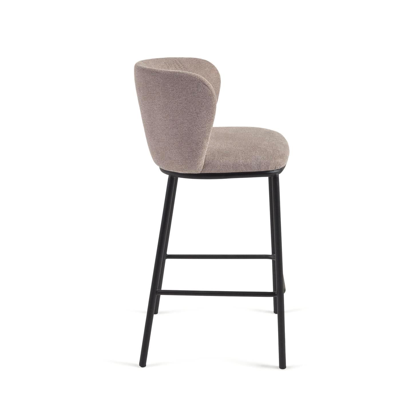 Kave Home Barhocker Chenille hellbraun/Metall schwarz