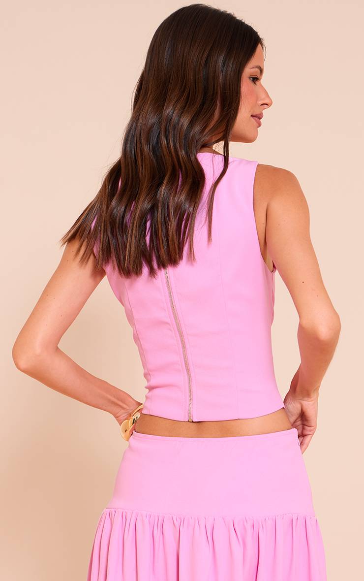 Rose Bonbon Gilet Tissé Avec Détails De Boutons