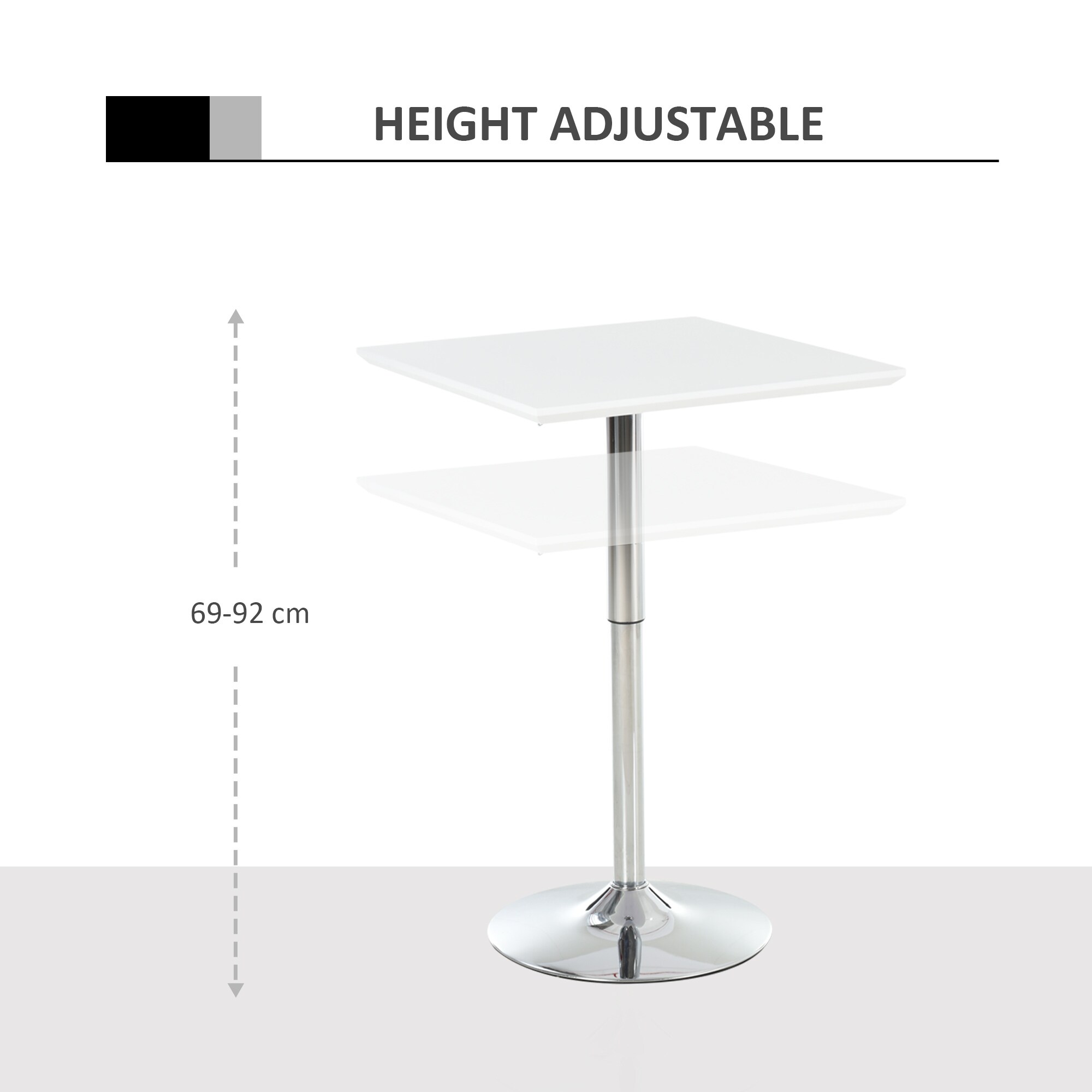 HOMCOM Bistrotisch höhenverstellbar weiß 60 x 60 x 71-92 cm (BxTxH)