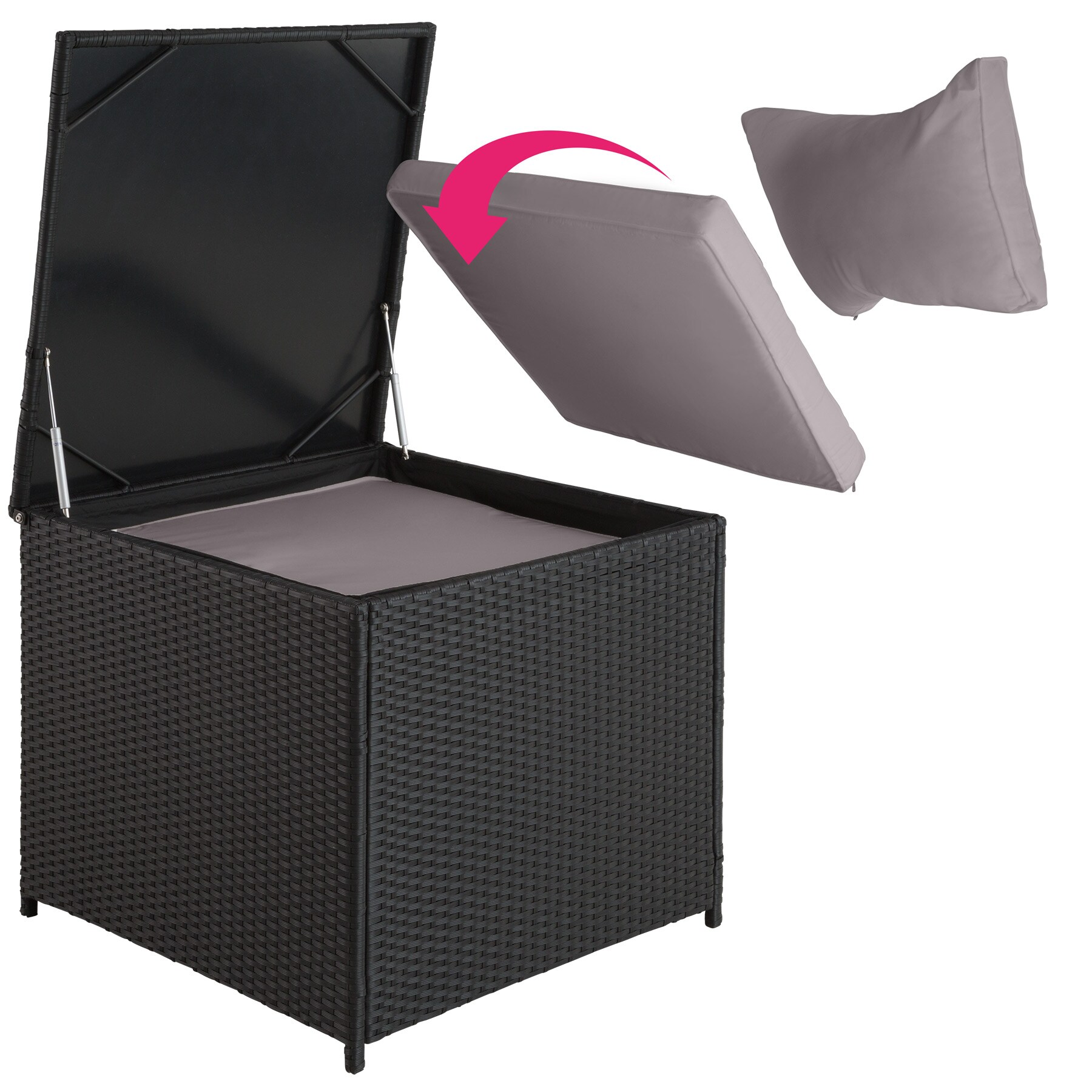 tectake® Rattan Lounge, für 4 Personen, große Aufbewahrungsbox, mit Sicherheitsglasplatte