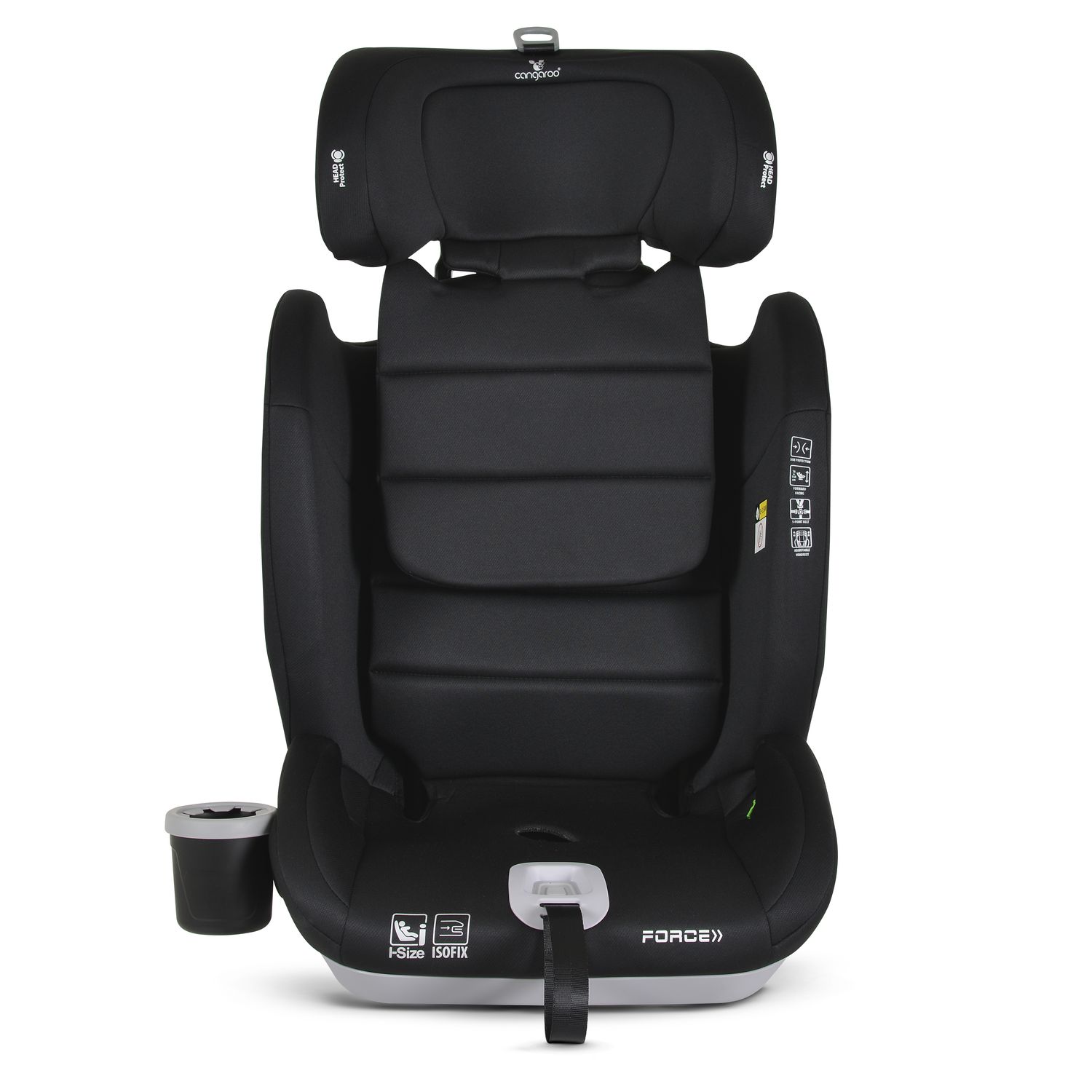 Cangaroo Kindersitz Force i-Size (76-150cm) Isofix, Getränkehalter, Top Tether schwarz