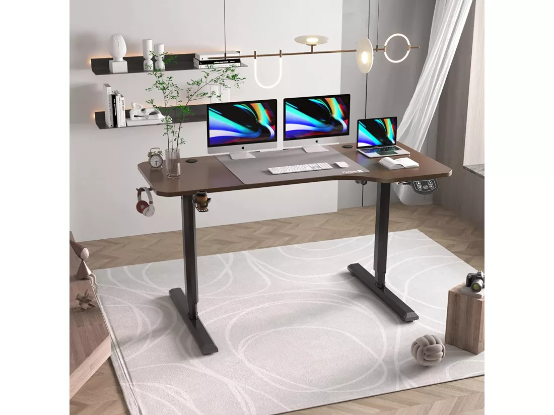 Bureau Assis Debout Electrique,160x75cm,Bureau Motorisé Ergonomique,avec Contrôle de la mémoire,Tapis de Souris,Noyer+Noir