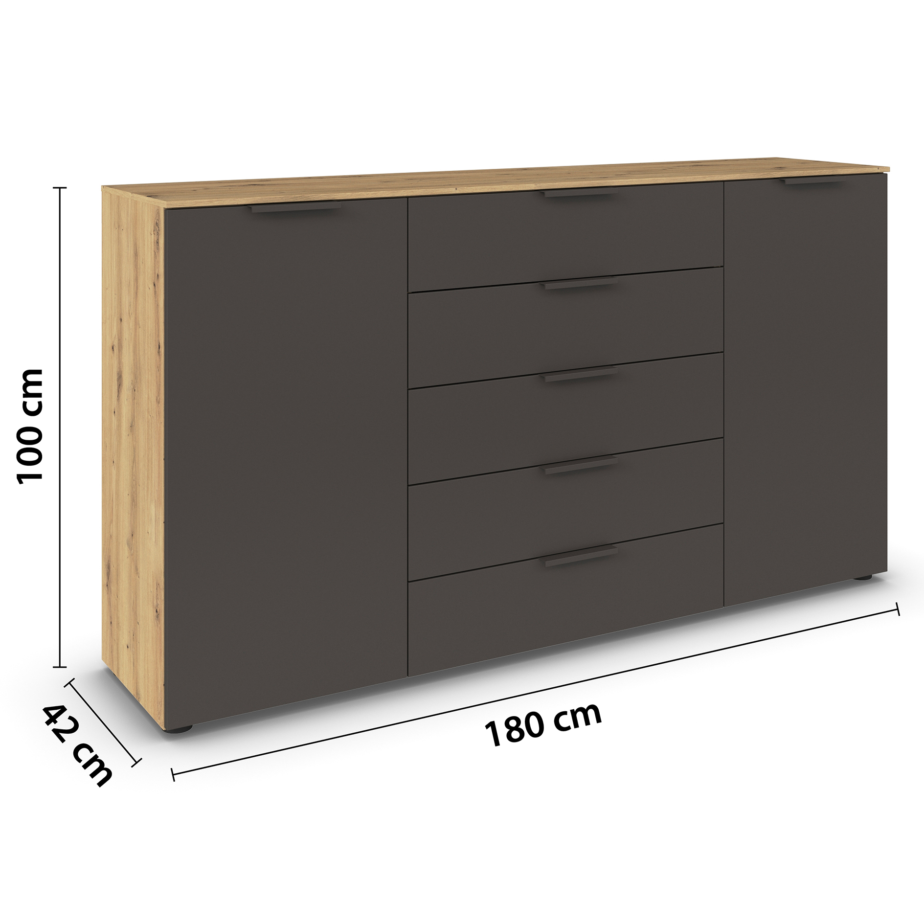 Kommode - Artisan Eiche-graphit - Graphitgriffe - 180 cm