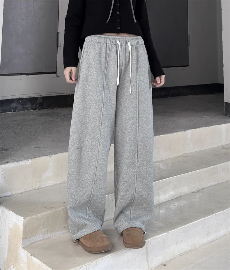 SIMPLE BLACK - Hoge taille effen wijde joggingbroek