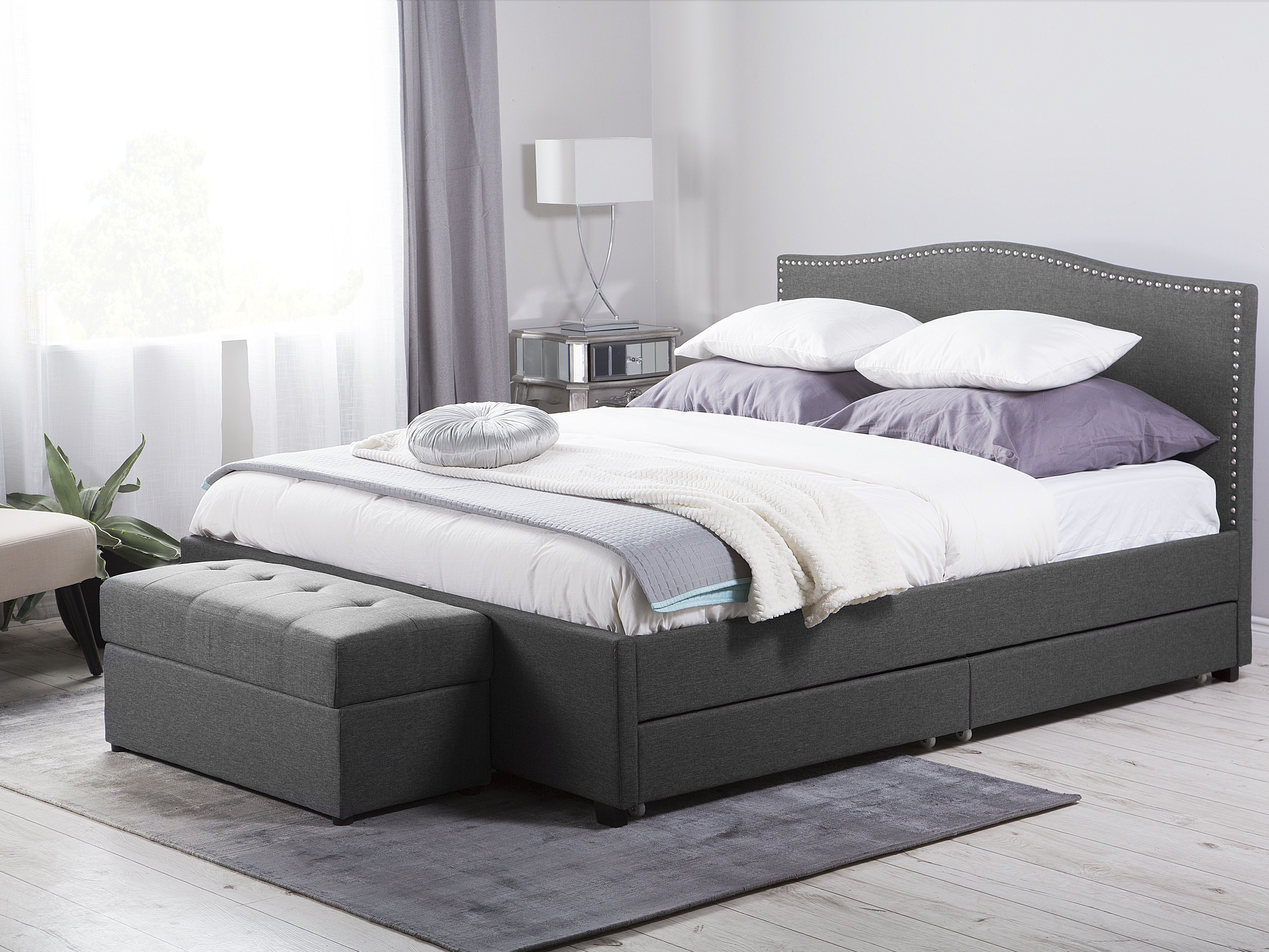 Bed met opbergladen Stof MONTPELLIER 180 x 200 cm LED Meerkleurig
